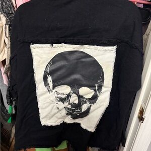 Black Jacket with Distressed White Skull Patch